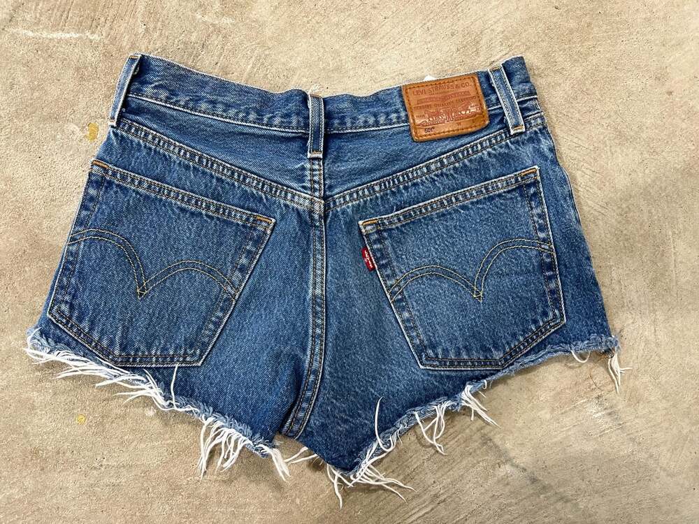 Levi's 501 Premium Cut Off Denim Shorts Women's 28” waist Blue Distressed